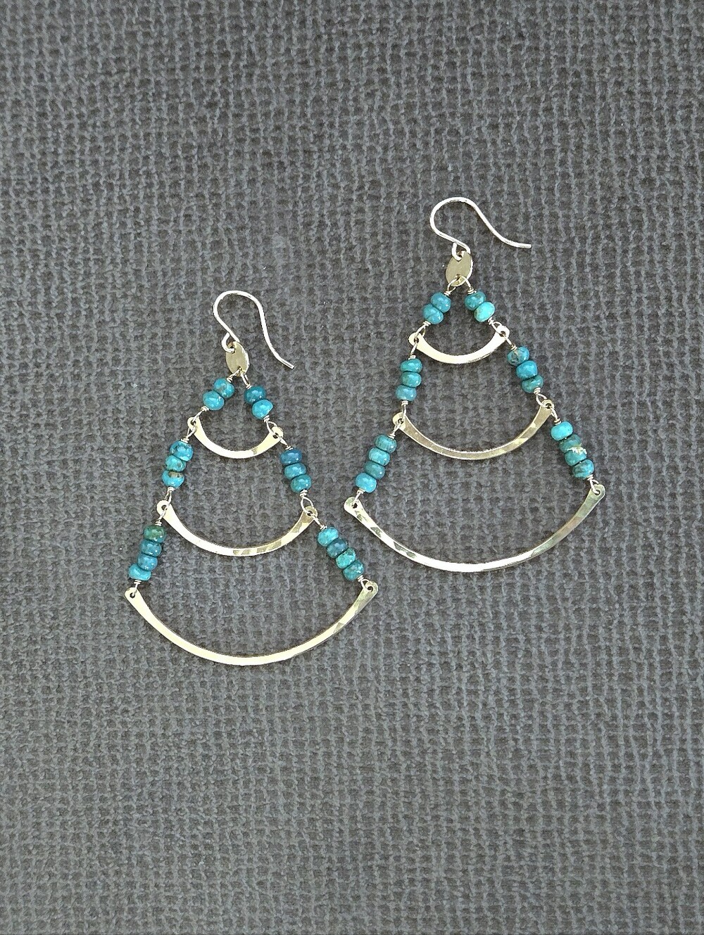 Three3️⃣ Tier Gold💛 Earrings with Turquoise🩵 Beads - NWOT